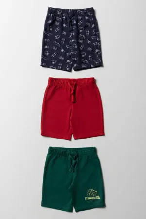 3 Pack Knit Shorts Green Red Navy