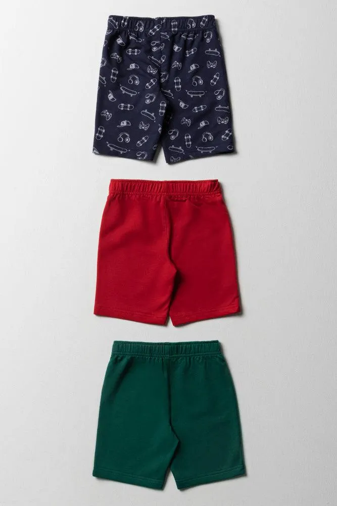 3 Pack Knit Shorts Green Red Navy