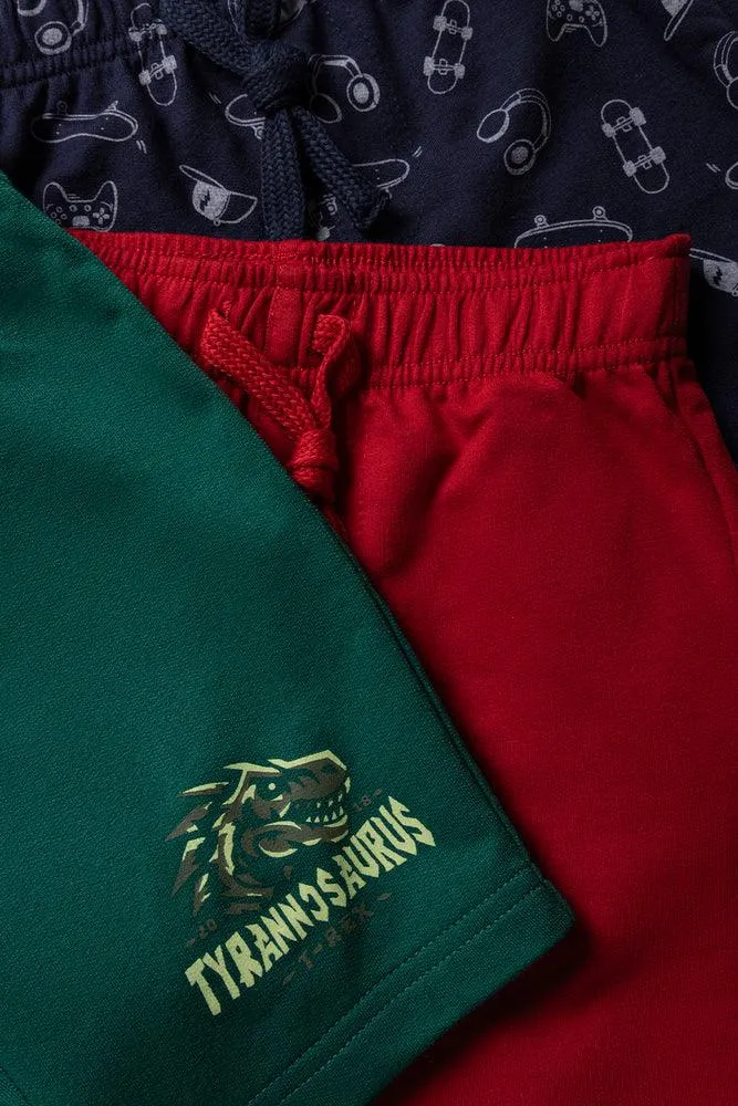 3 Pack Knit Shorts Green Red Navy