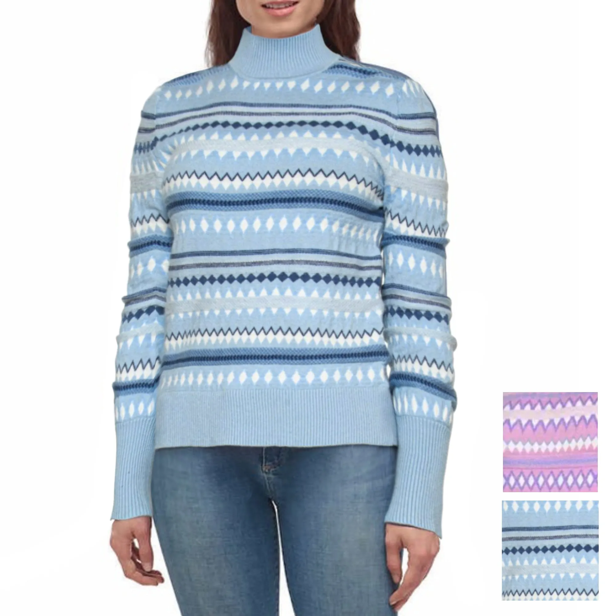 Aspen Women's Super Soft Fair Isle Funnel Neck Sweater