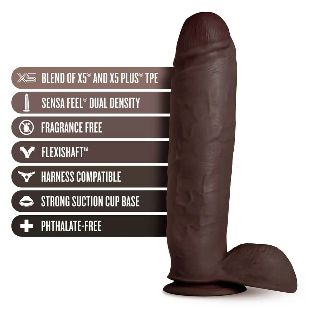 Au Naturel Huge 10 inches Dildo Chocolate Dark Brown Skin Tone Realistic Penis Shaped Dong