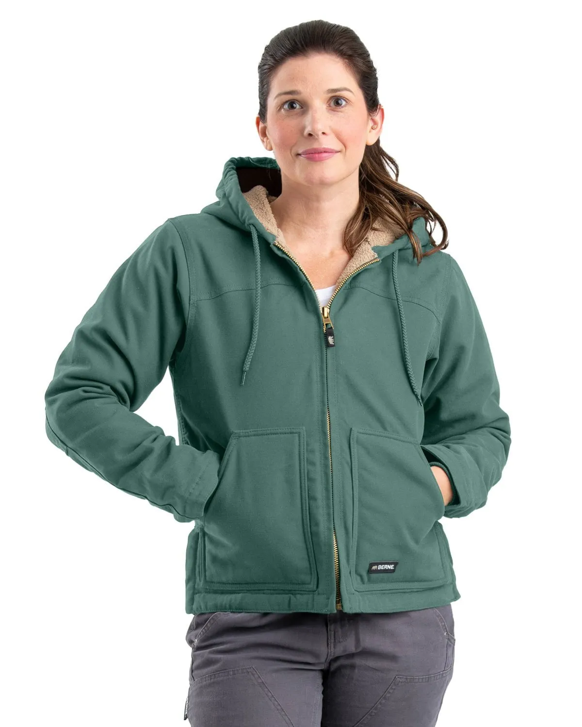 Berne Womens Sherpa-Lined Softstone Duck Eucalyptus 100% Cotton Hoodie