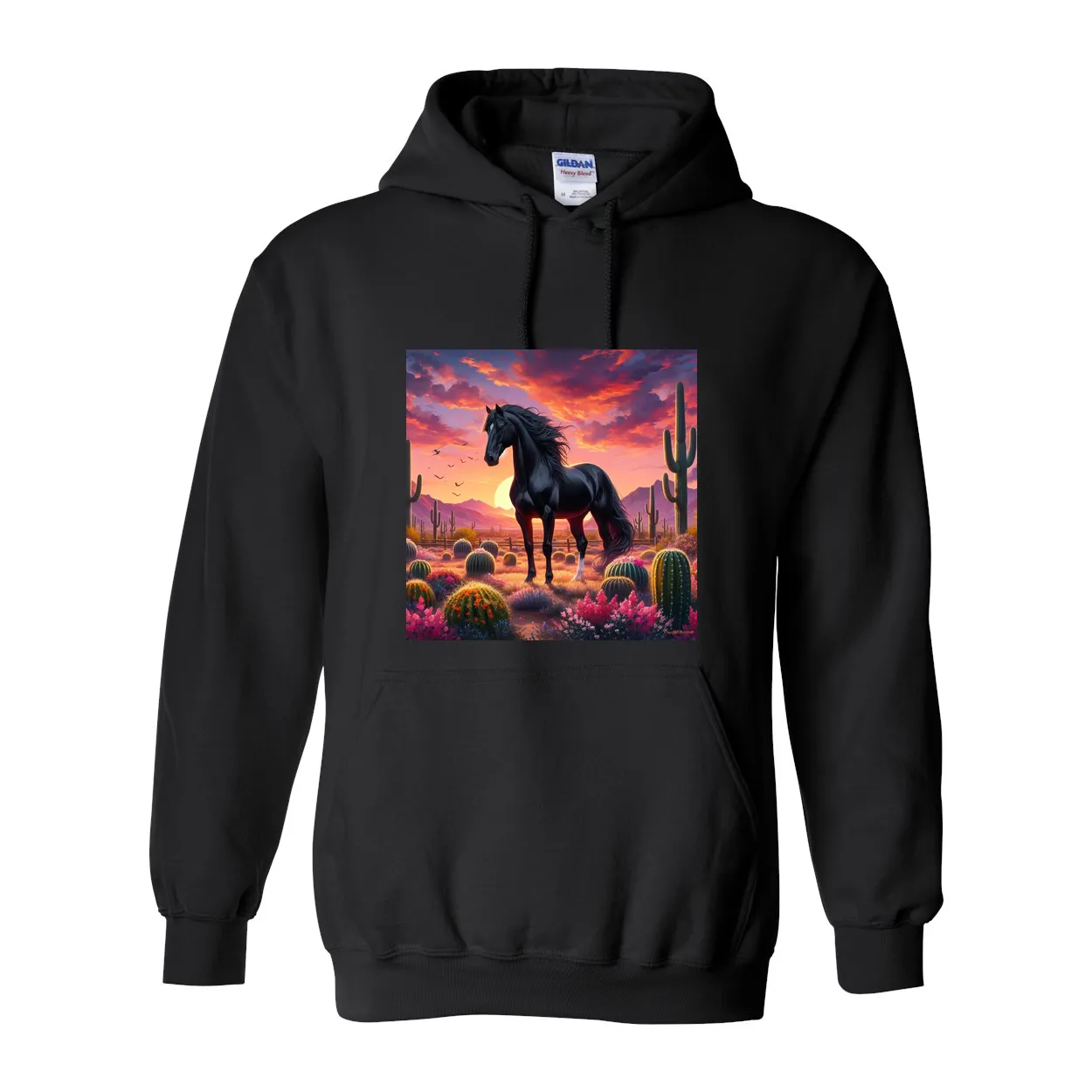 Black Stallion Desert Sunset Pull Over Front Pocket Hoodies