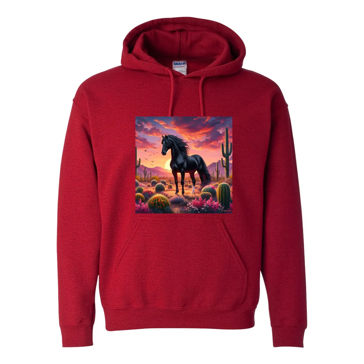 Black Stallion Desert Sunset Pull Over Front Pocket Hoodies