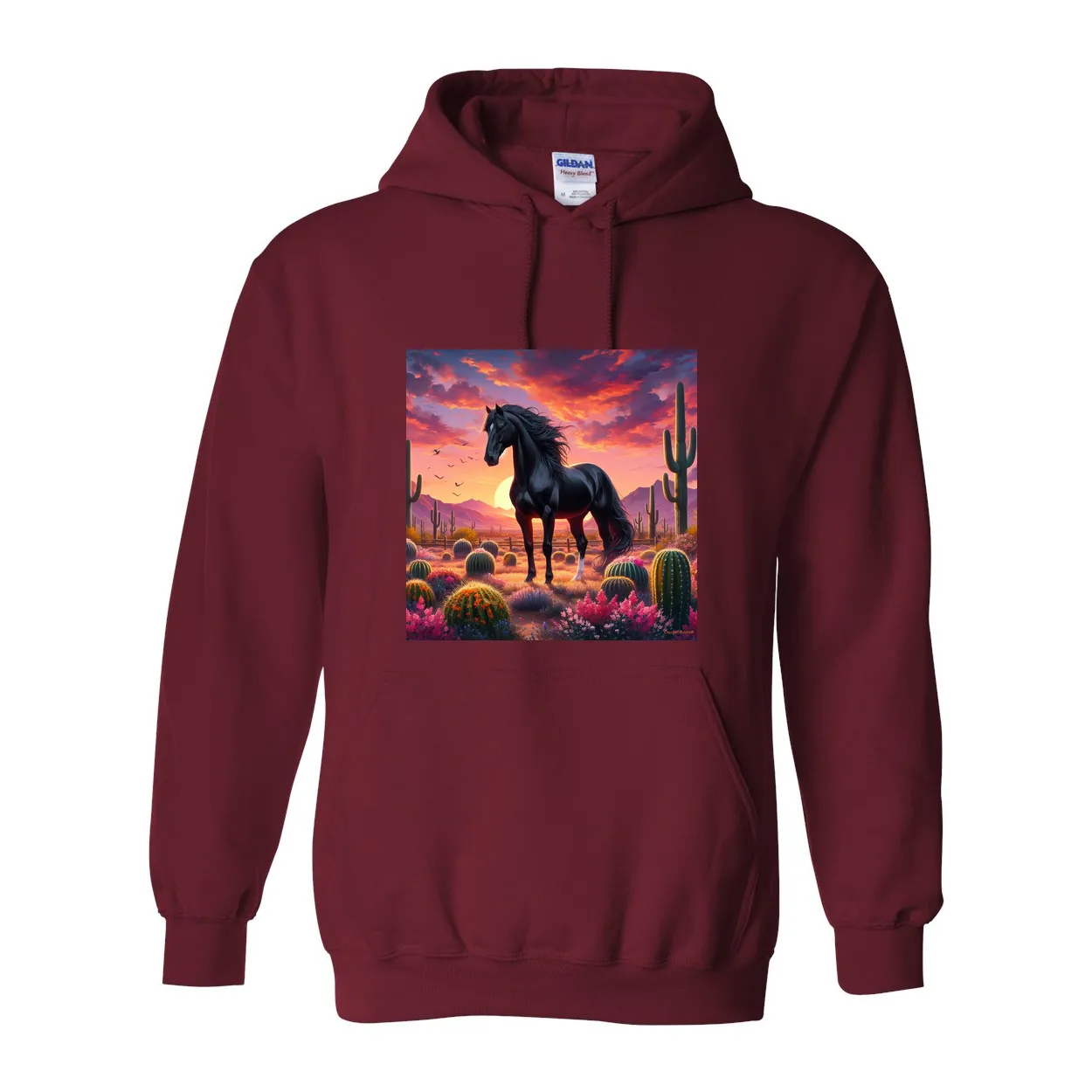 Black Stallion Desert Sunset Pull Over Front Pocket Hoodies