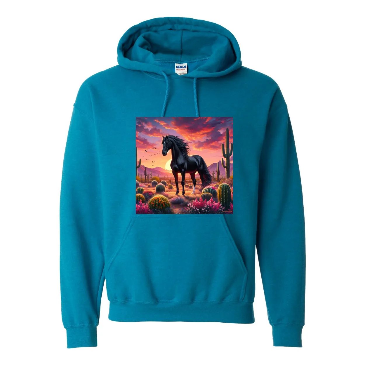 Black Stallion Desert Sunset Pull Over Front Pocket Hoodies