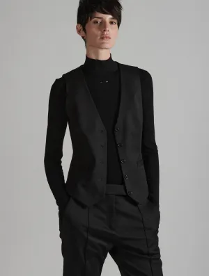 Black stretch wool gabardine suit vest