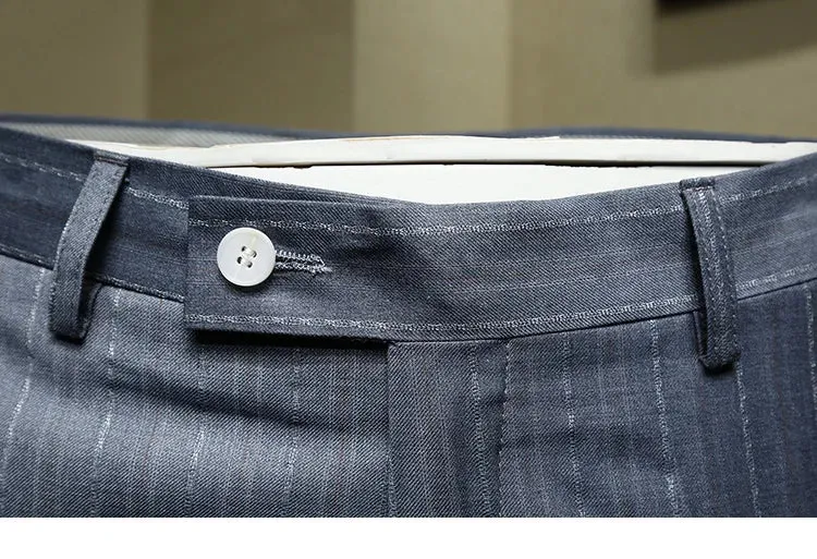 Blue Striped Slim Fit Pants