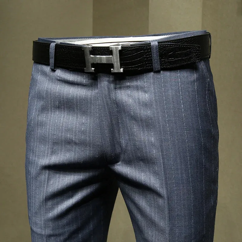 Blue Striped Slim Fit Pants