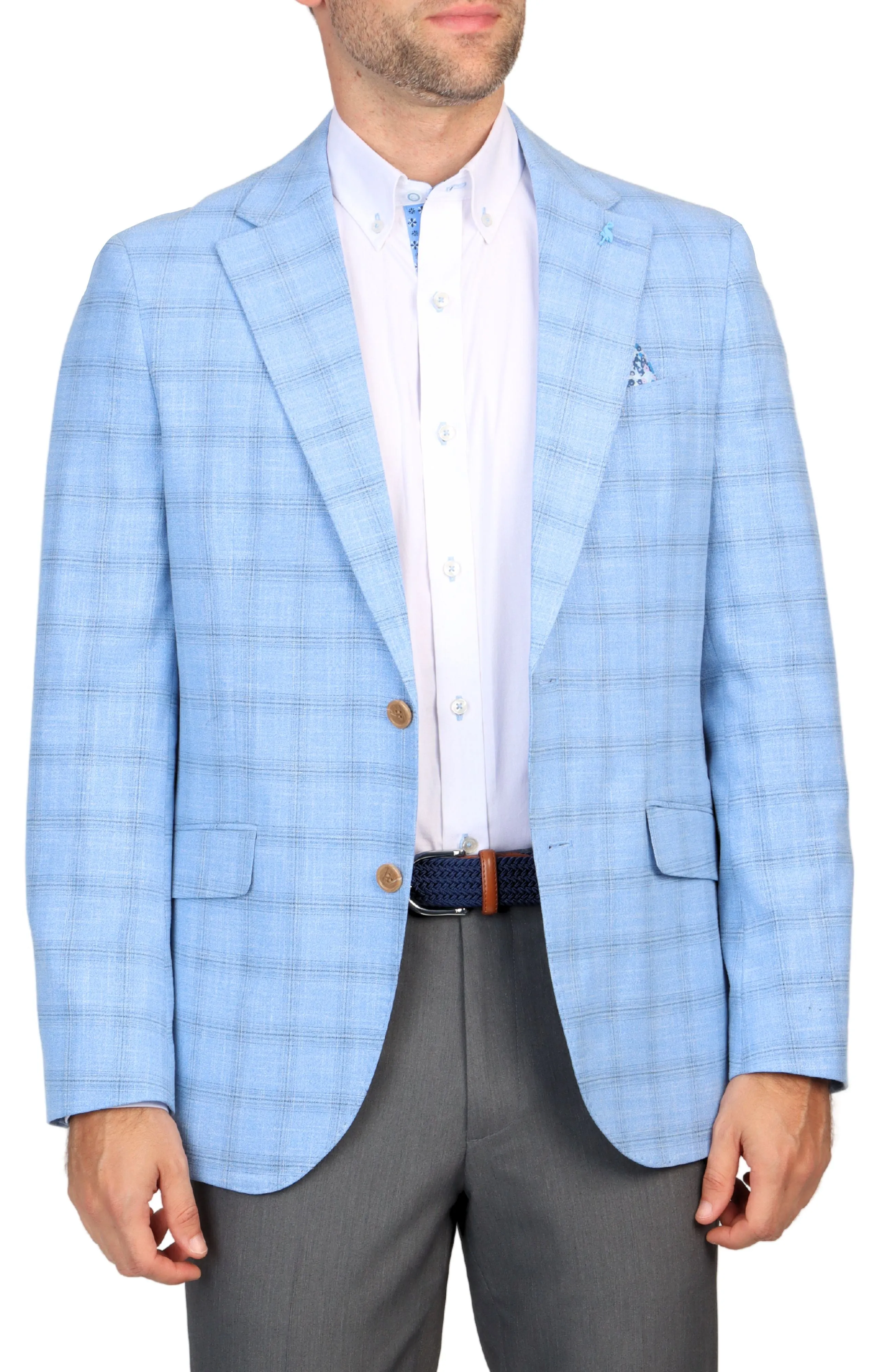 Blue Textured Shadow Plaid Sport Coat