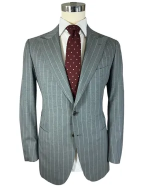 Cesare Attolini Suit Gray Stripes Peak Lapel EU 56/ US46