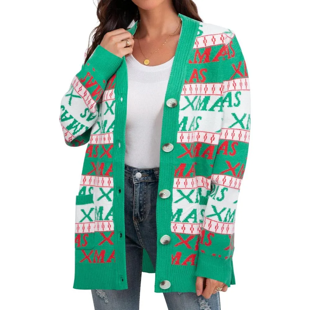 Christmas Cardigan With Snowflake And Decoration Print