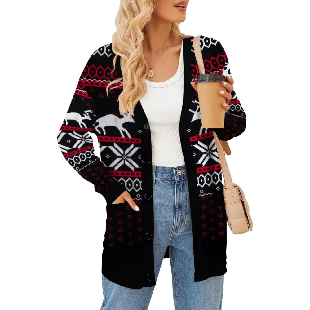 Christmas Cardigan With Snowflake And Decoration Print