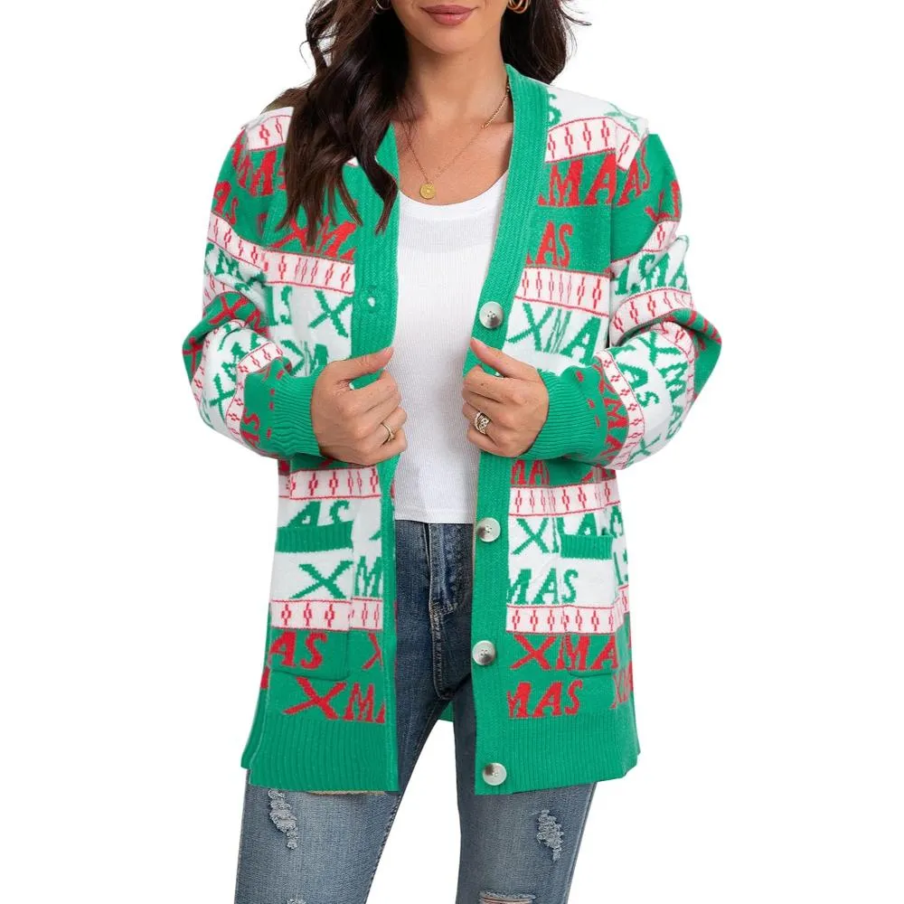 Christmas Cardigan With Snowflake And Decoration Print