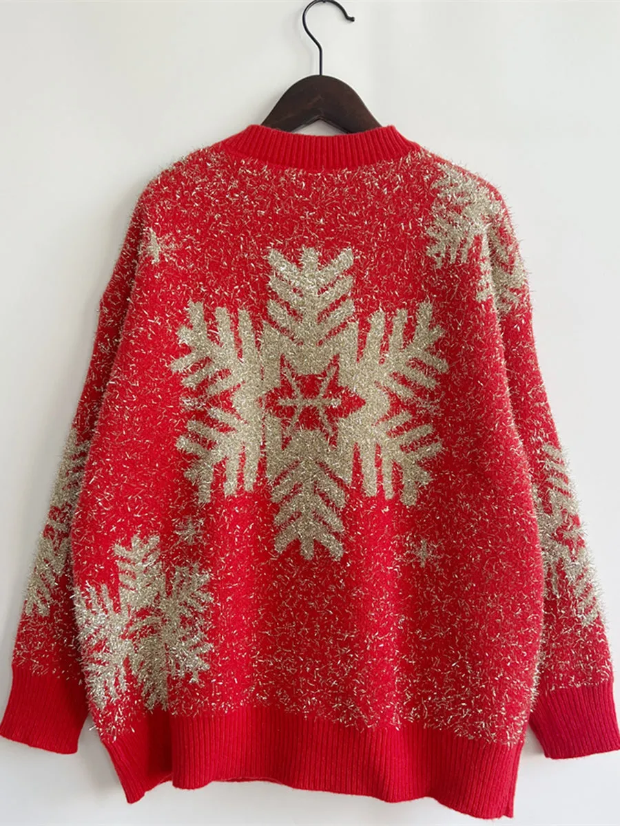 Christmas Snowflake Round Neck Sweater