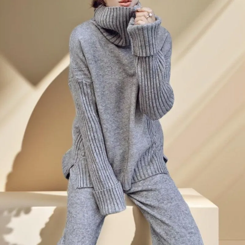 Comfy and Stylish Turtleneck and Wide-Leg Pants Set