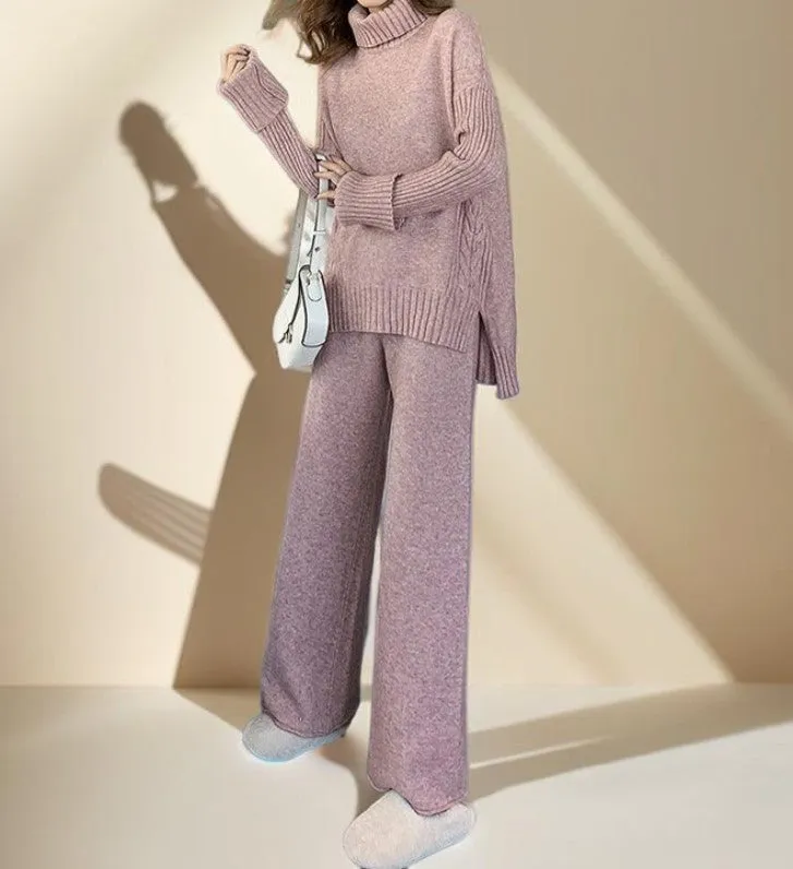 Comfy and Stylish Turtleneck and Wide-Leg Pants Set