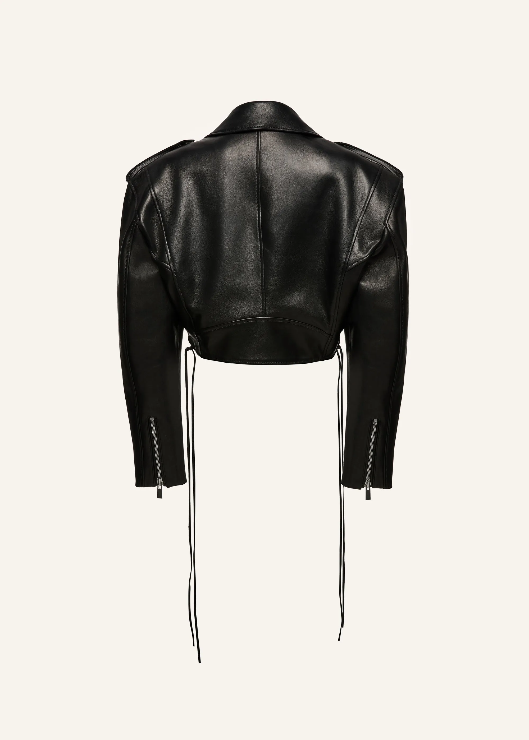 Cropped biker jacket in black leather