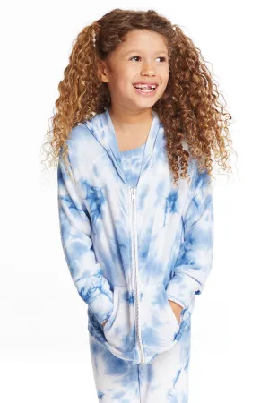 Denim Tie Dye Heart Girls Cozy Knit Hoodie