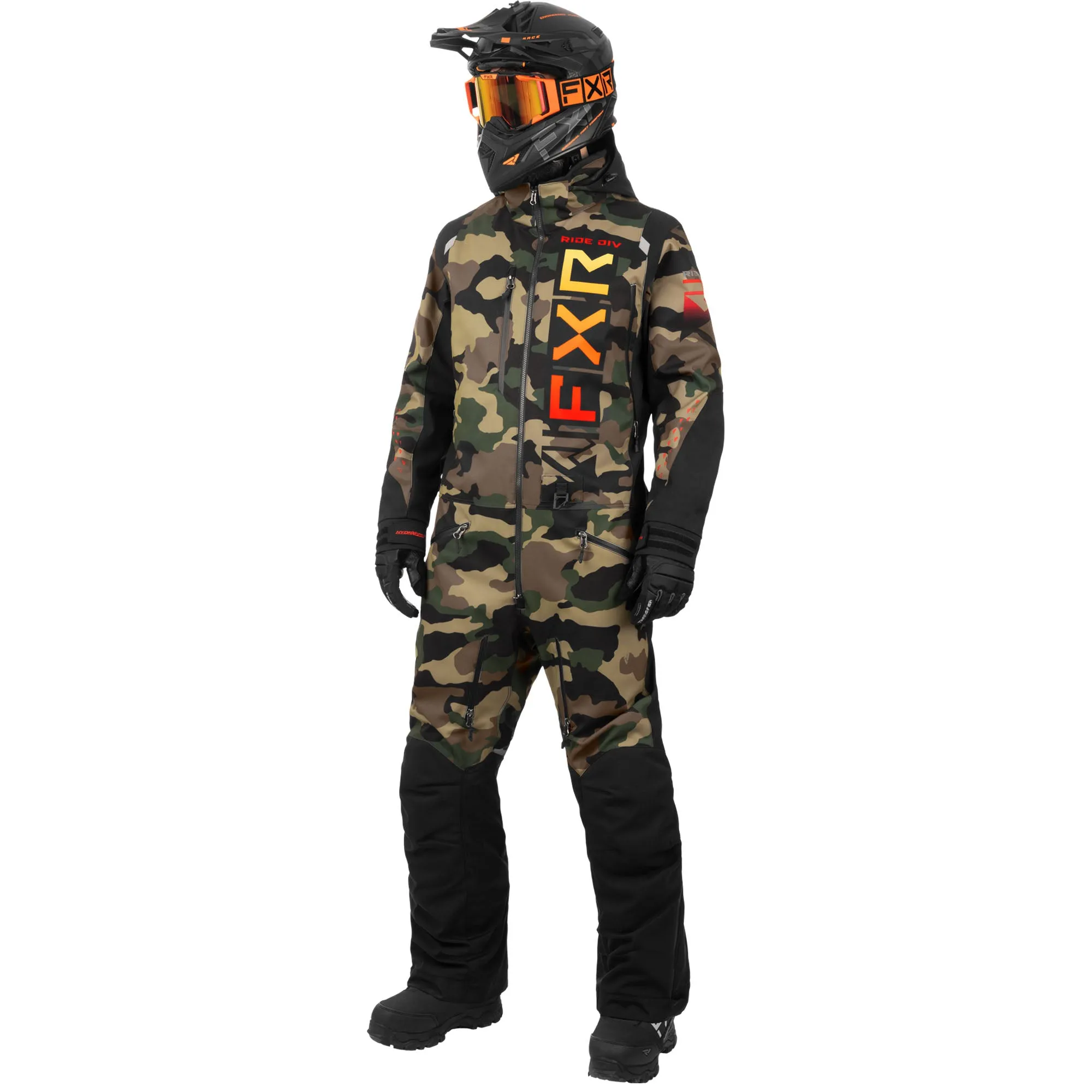 FXR  Mens Helium Lite Snowmobile Monosuit Uninsulated HydrX Pro Camo Sunset