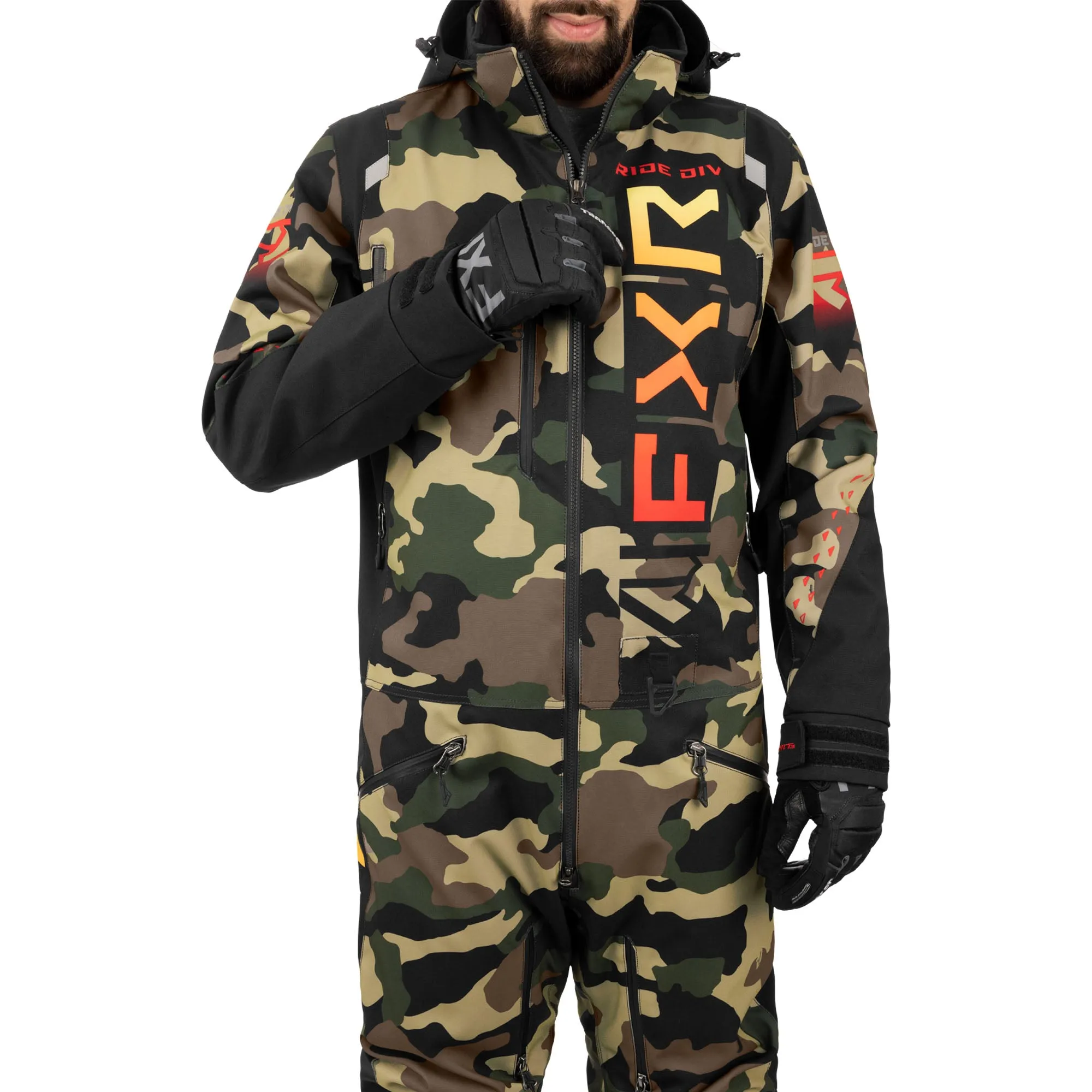 FXR  Mens Helium Lite Snowmobile Monosuit Uninsulated HydrX Pro Camo Sunset