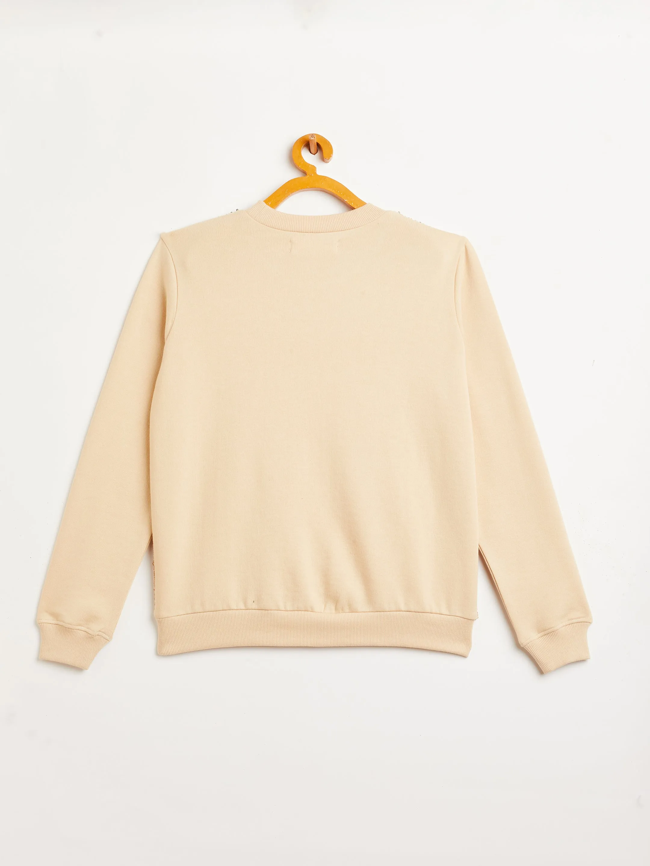 Girls Beige Front Sequence Overiszed Sweatshirt