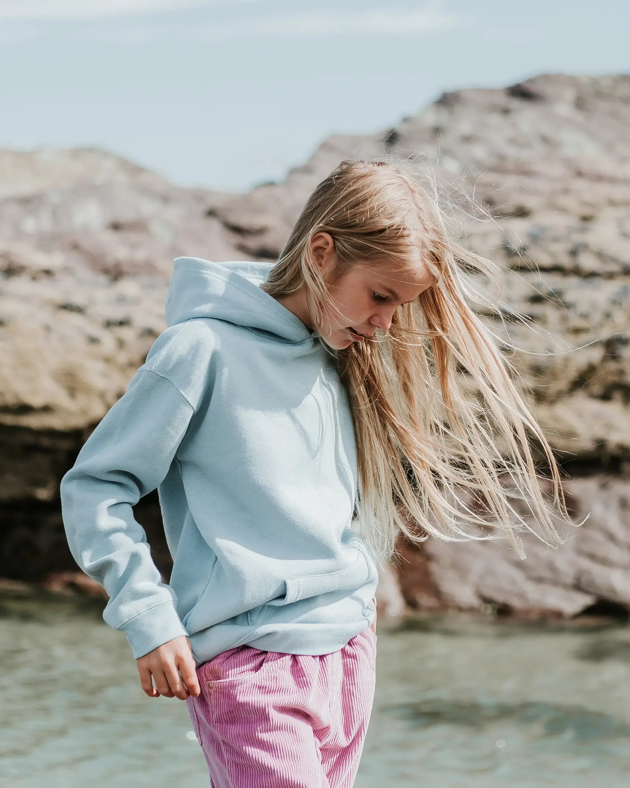 Girls Turtle Hoodie in Powder Blue