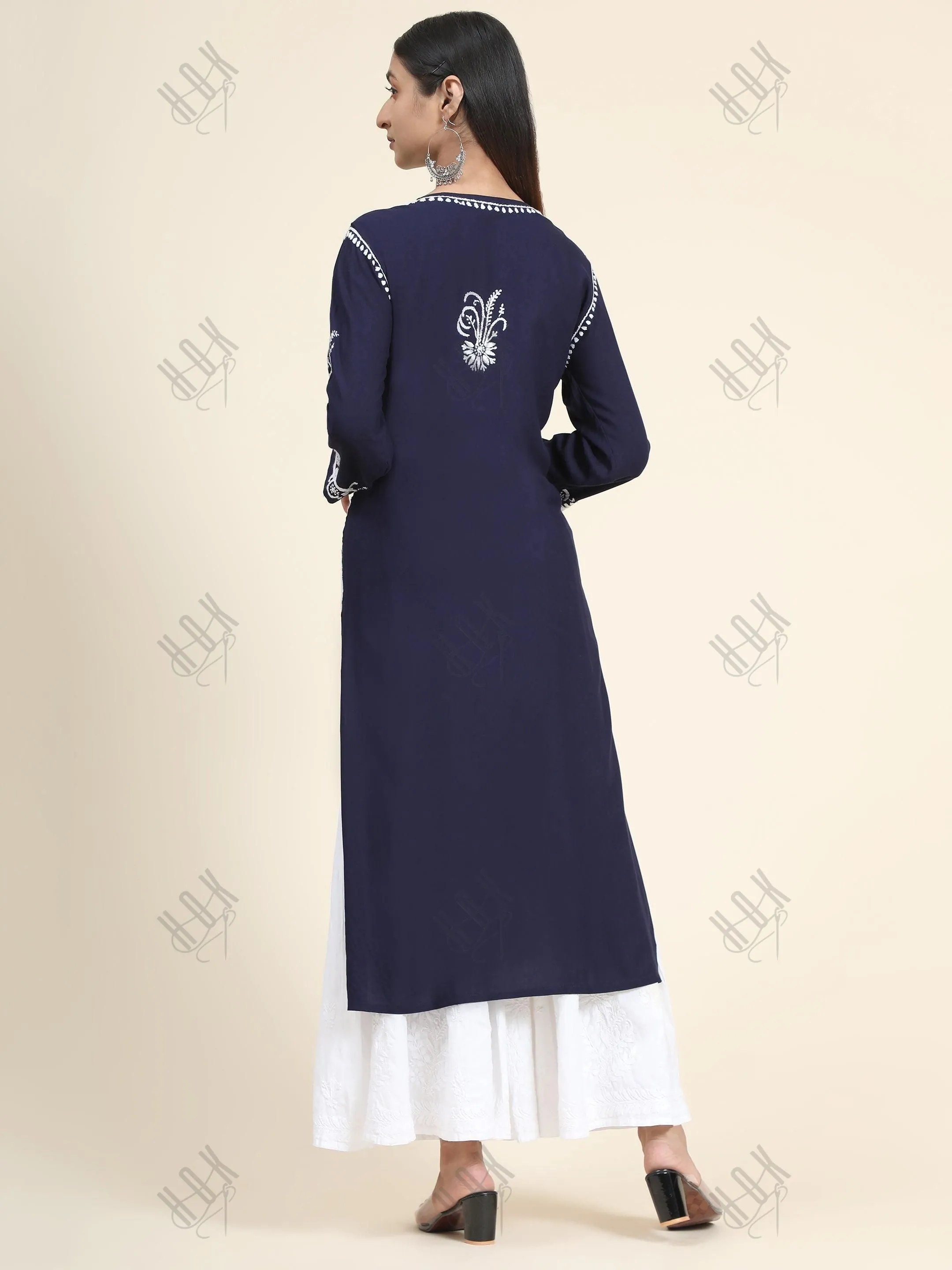 HOK Chikankari Stylish Kurti Dark Blue