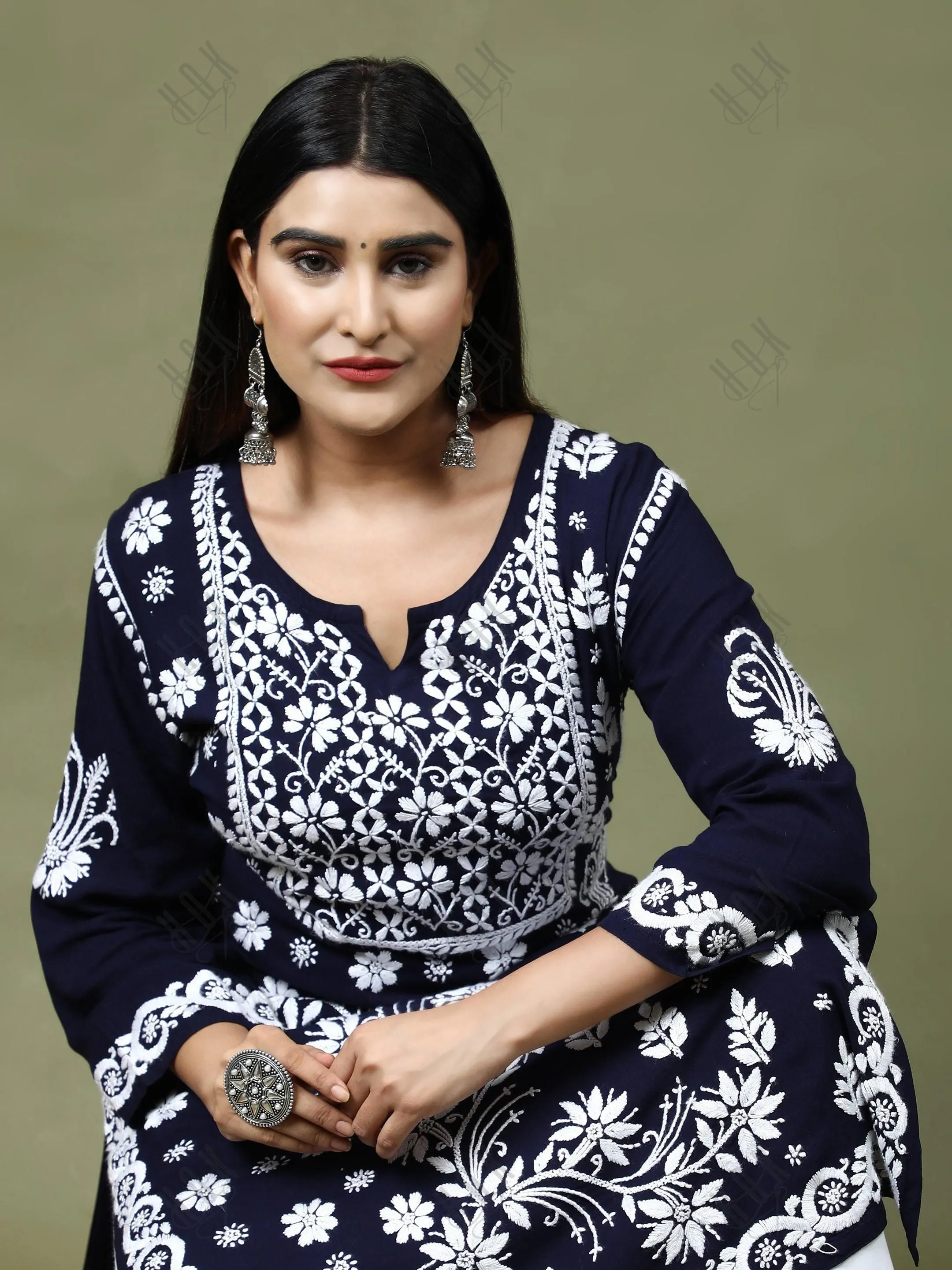 HOK Chikankari Stylish Kurti Dark Blue