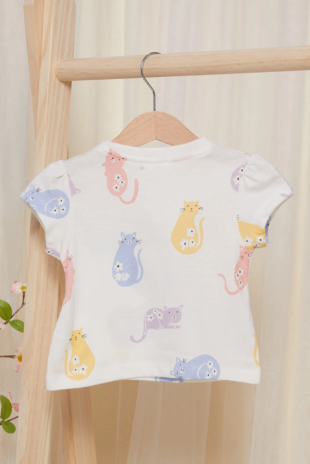 Infant Girls Ivory All Over Print T-shirt