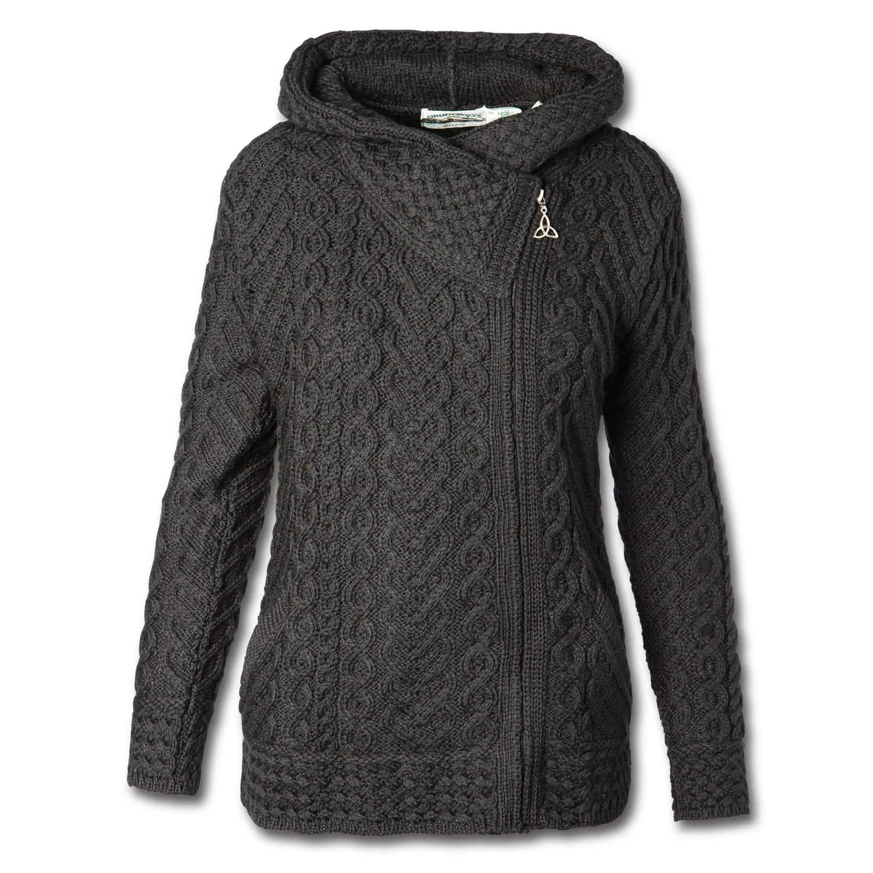 Kilkenny Hooded Irish Aran knit Jacket Black