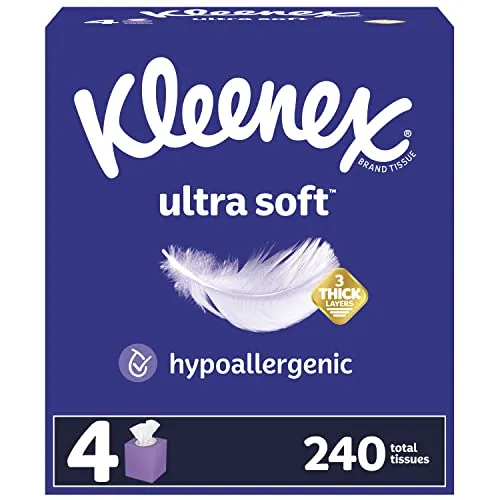 Kleenex Ultra Soft Facial Tissues 4 Cube Boxes 60 Tissues per Box 3 Ply 240 Total