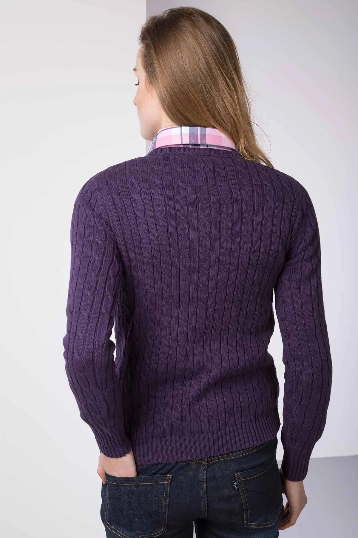 Ladies Crew Neck Cable Knit Jumper