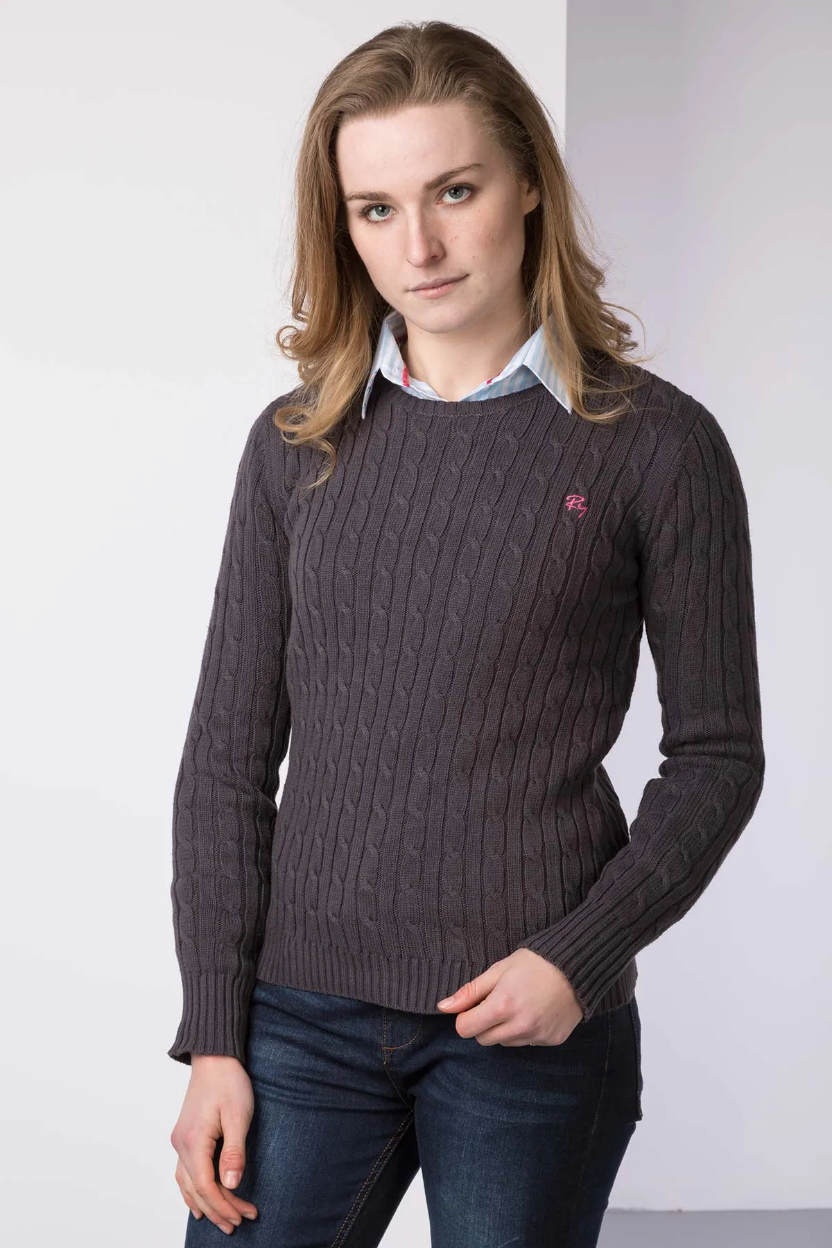 Ladies Crew Neck Cable Knit Jumper