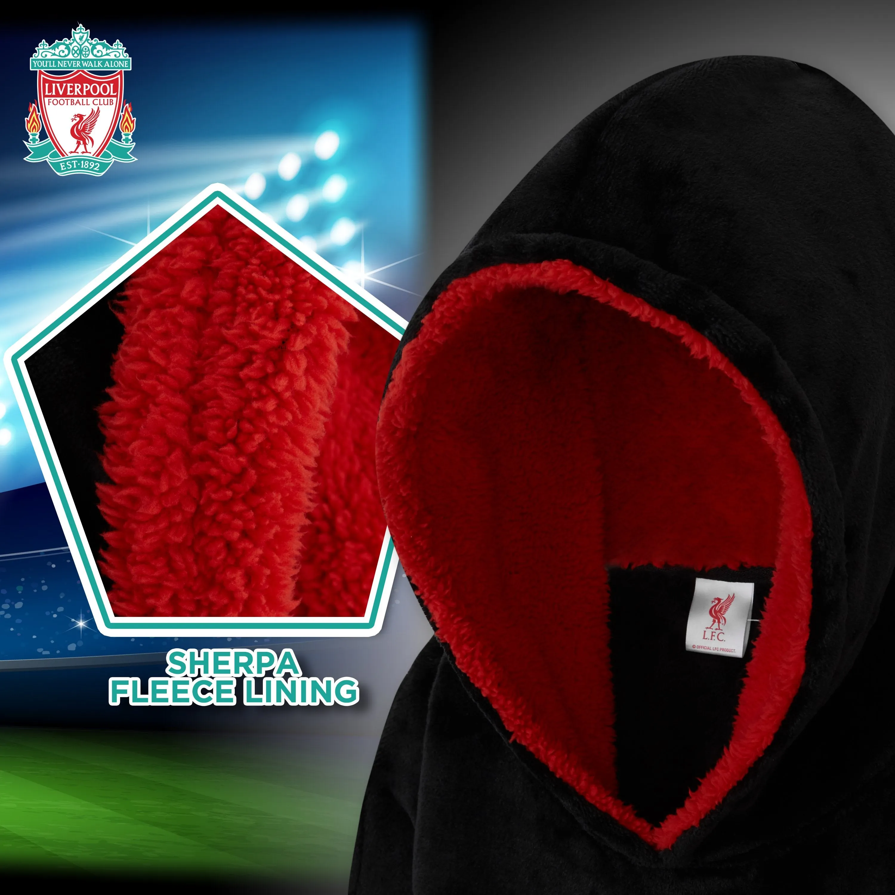 Liverpool F.C. Boys Hoodies, BLACK Oversized Hoodie Blanket, Kids Football Gifts