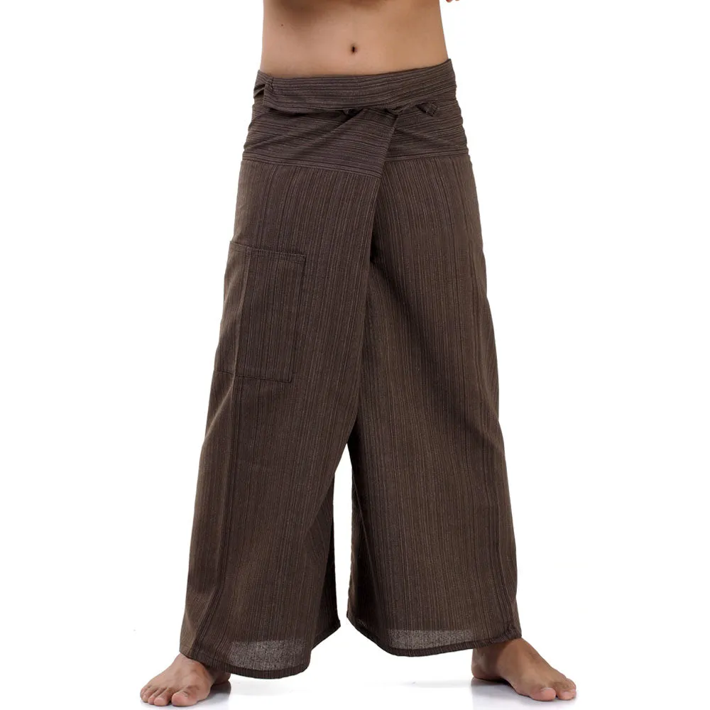 Mahogany Brown Men's Pinstripe Thai Fisherman Pants