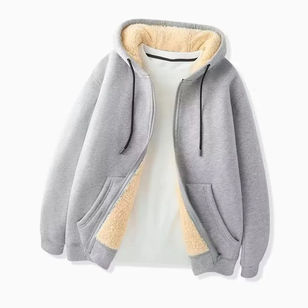 Men Fleece Warm Coats Full Zip Tops Jacket Long Sleeve Hoodies Hooded Sweatshirt Coat Casual Comfortable Breathable Outwear