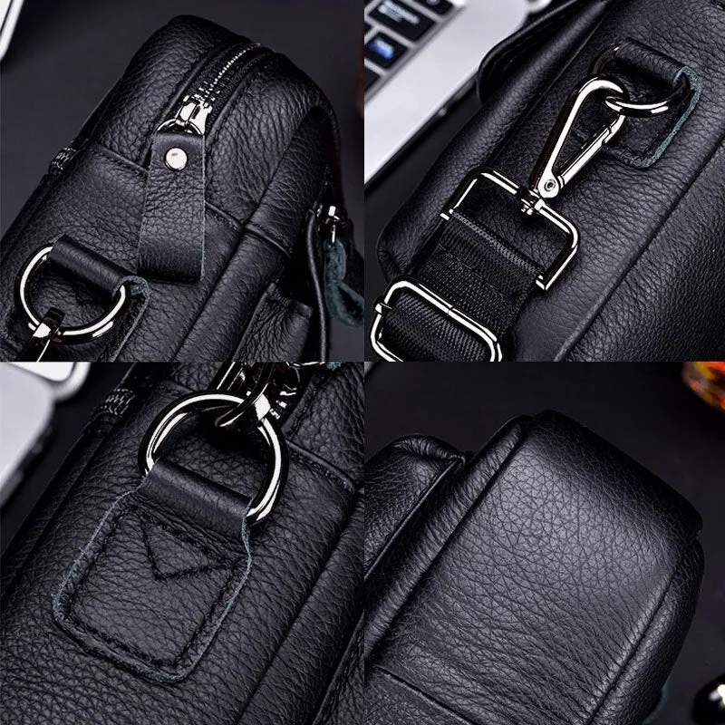 Men Genuine Leather Waterproof Multifunction Multi-Layers Crossbody Bag