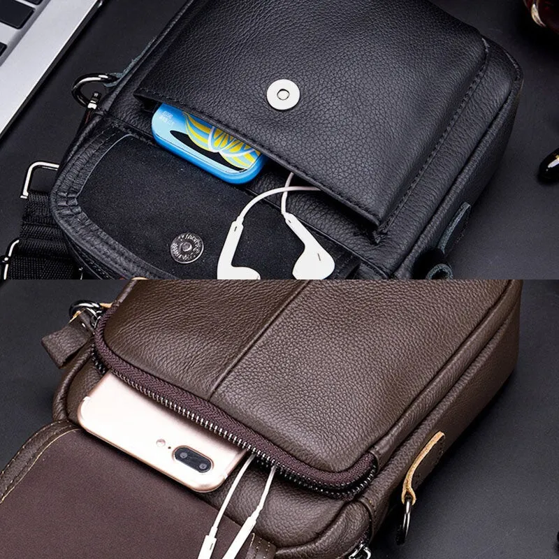 Men Genuine Leather Waterproof Multifunction Multi-Layers Crossbody Bag