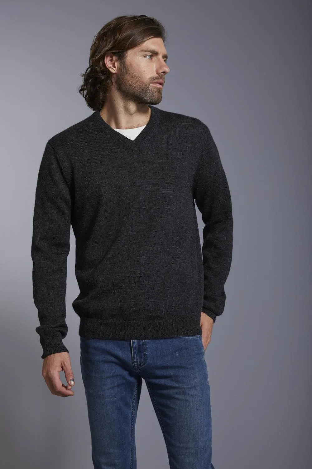 Men's Classic V-Neck Baby Alpaca Sweater