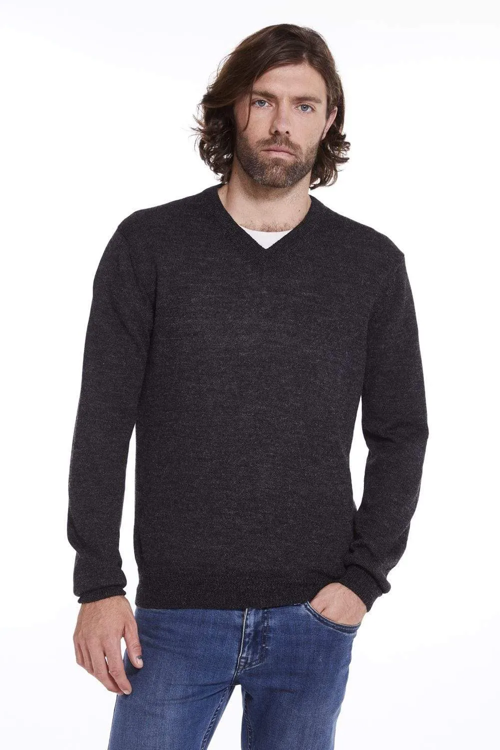 Men's Classic V-Neck Baby Alpaca Sweater