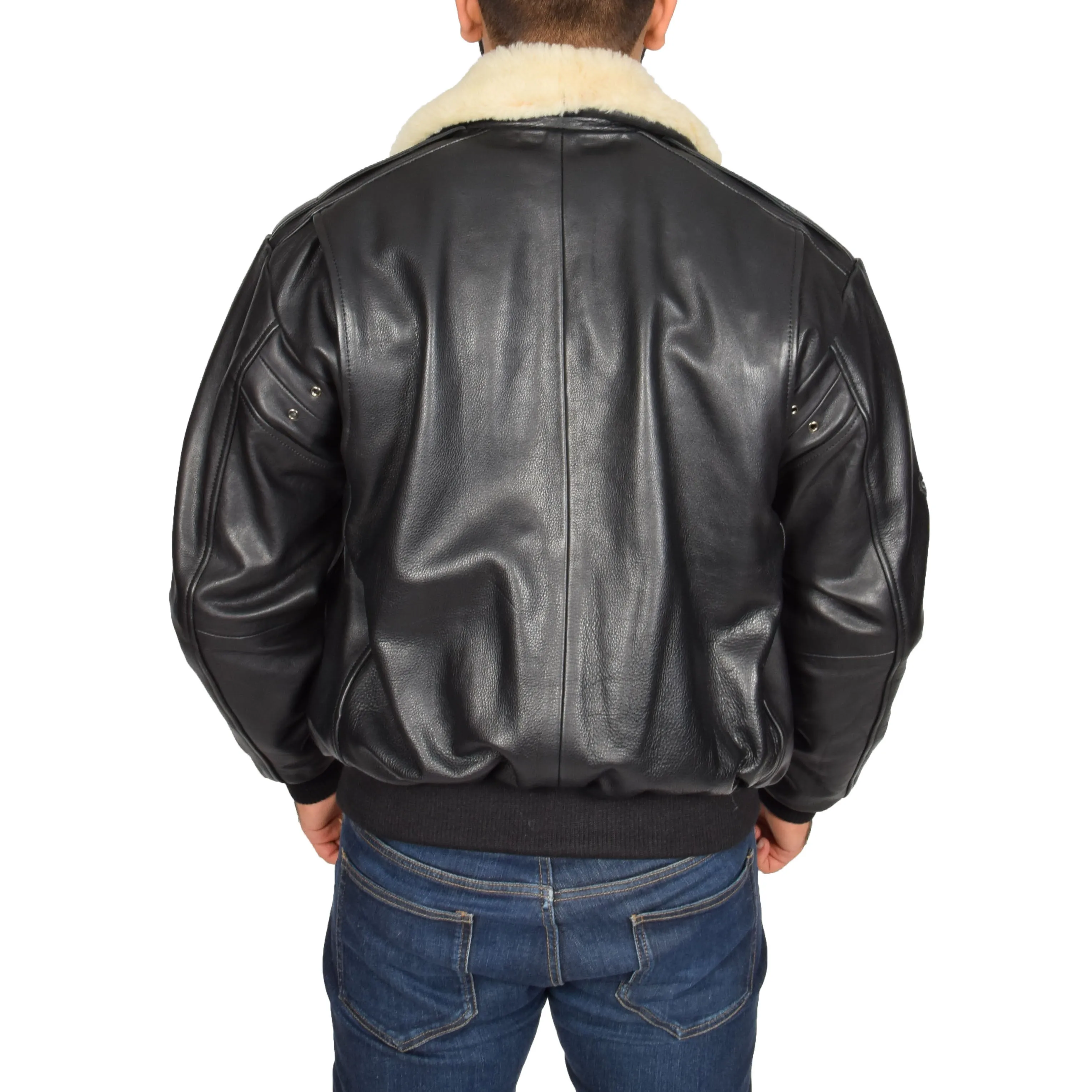 Mens Pilot Bomber Leather Jacket Spitfire Black