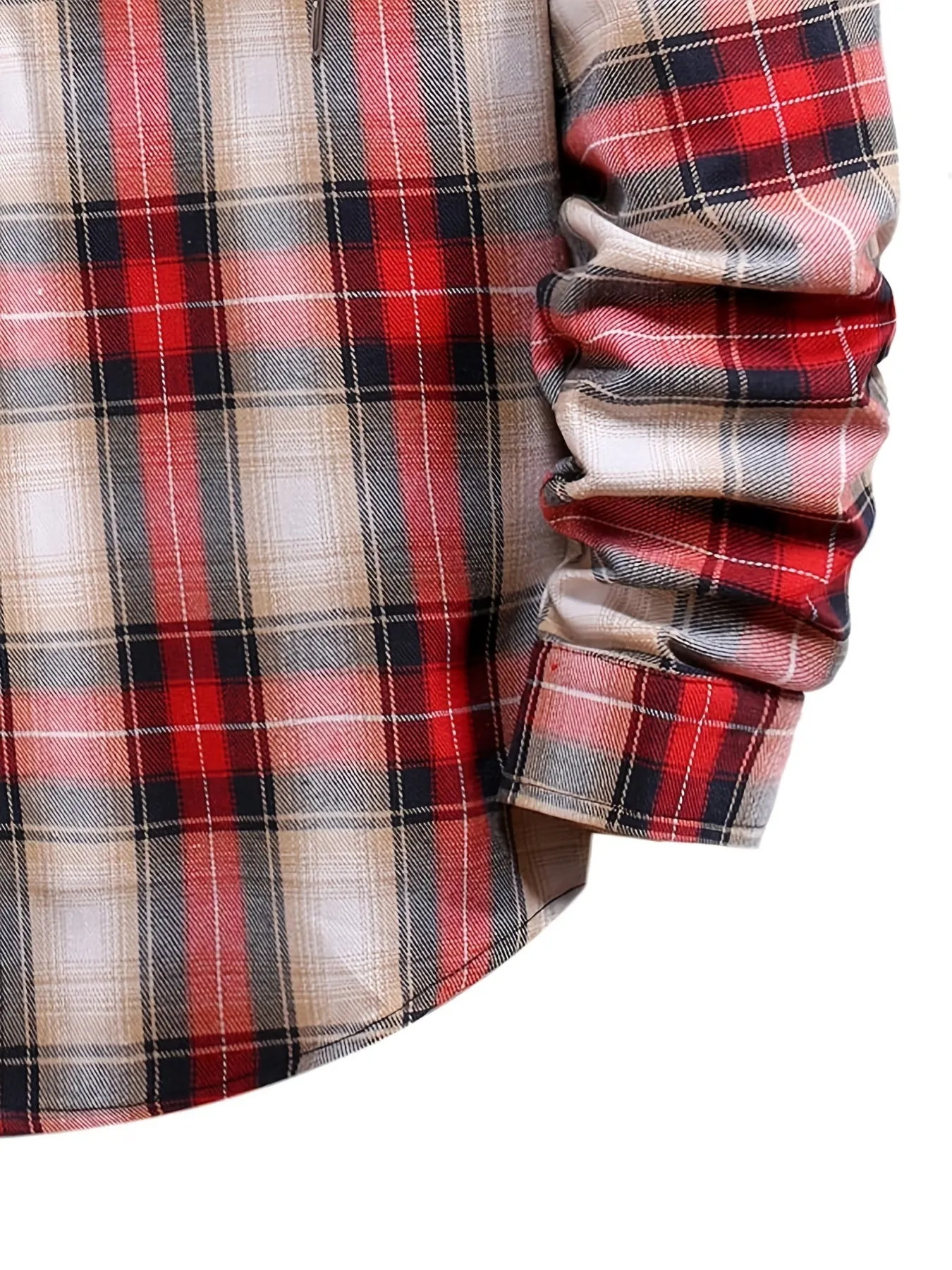 Men's Red Plaid Print Hooded Casual Classic Thermal Fleece Long Sleeve Drawstrings