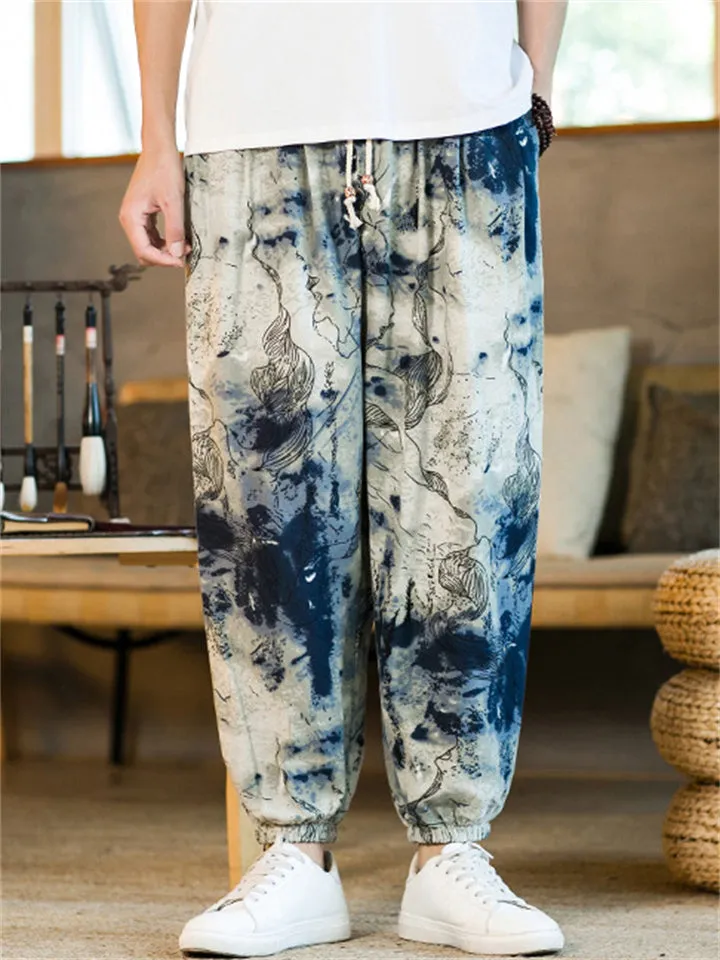 Men's Stylish Retro Graphic Print Ankle Banded Pants