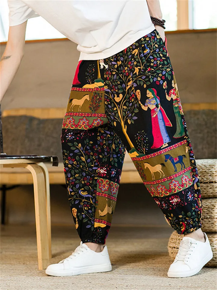 Men's Stylish Retro Graphic Print Ankle Banded Pants