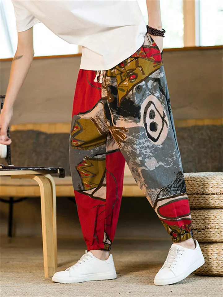 Men's Stylish Retro Graphic Print Ankle Banded Pants