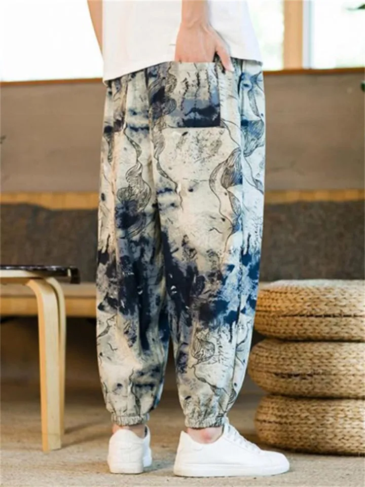 Men's Stylish Retro Graphic Print Ankle Banded Pants