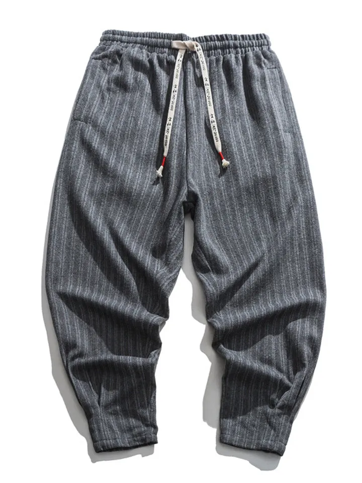 Men's Stylish Striped Drawstring Thickened Casual Pants