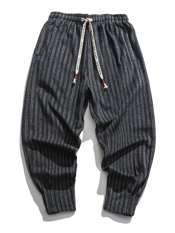 Men's Stylish Striped Drawstring Thickened Casual Pants