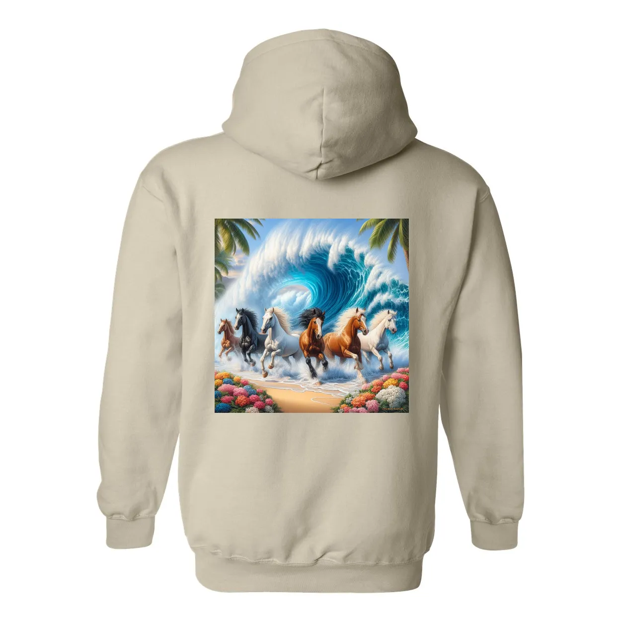 Ocean Herd of Horses Design on Back Front Pocket Hoodies